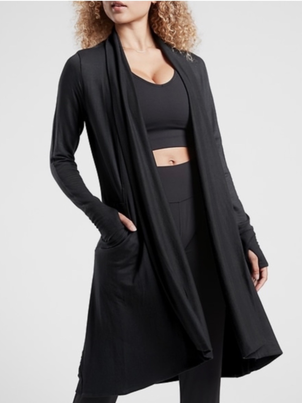 Athleta Long Black Wrap Cardigan Size Large